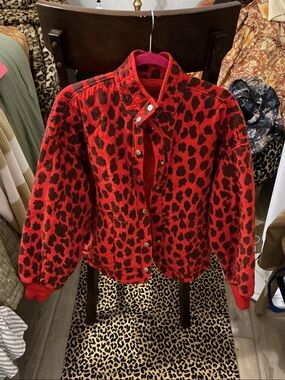 Blank NYC Red and Black Leopard-Print Bomber Jacket